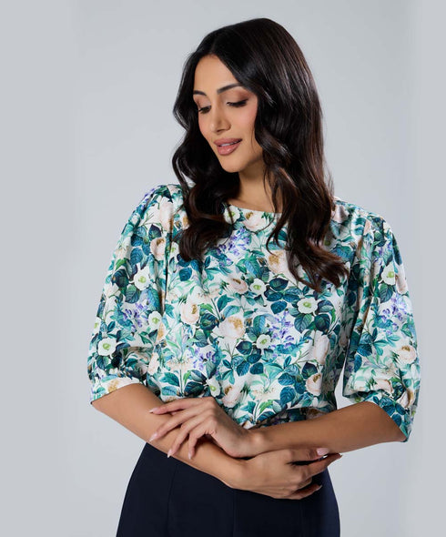 Print Puff Sleeve Blouse